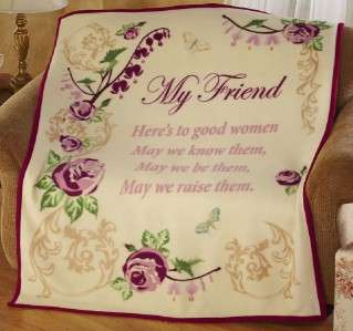   Rose & Cream Floral Scrolled ~My Friend~ Fleece Throw Blanket  