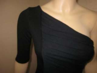 248 NEW BCBG MAXAZRIA Shirred One Shoulder Ponte Knit Dress BLACK 