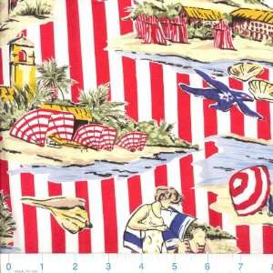  58 Wide Rayon Faille Tropical Beach Red/White Fabric By 