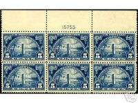  XF Mint Hinged 5c Huguenot Walloon Plate Block of 6 from 1924  
