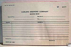 Belleville Stag Brewery 3 Carling Receiving Report Form  