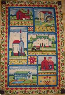 JIM SHORE Folk Art Village Country Amish PANEL Fabric  