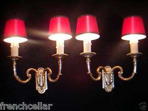 nice pair empire 2 lights bronze sconces gold patina (chandelier 