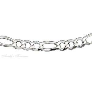   Sterling Silver 5mm Wide Figaro Chain Link Bracelet 6.4 grams Jewelry