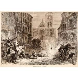  1874 Wood Engraving Franco Prussian War Bombardment Saint 