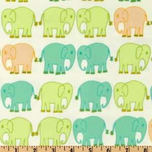  44 Wide Bliss Flannel Elephant March Green Fabric By The Yard 