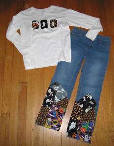Custom Resell Halloween Boo Top Decoupage Jeans 8 Girls  