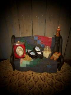   Gathering Bench Chair~Quilt Sampler~Baby Shoes~Frame~Jar~Candle Stick