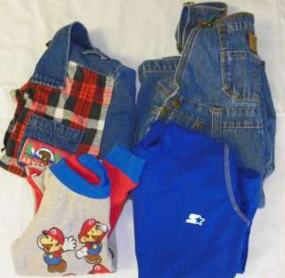 Boys 4/5 Clothes Lot of 4 Jean Bibs Shirts PJ Mario Top  