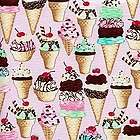 Pastel Tiny Ice Cream Cones on White Fabric by the Yard