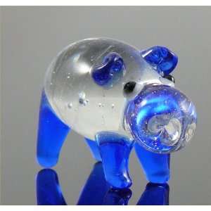  Hippo/Hippopotamus Clear & Dark Blue glass Figurine approx 