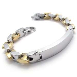  Kasari Stainless Steel Silver & Gold ID Bracelet Jewelry
