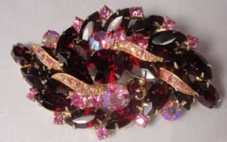 Vintage 3 Garnet Red, Pink & AB Glass Stone Juliana Style Cluster 