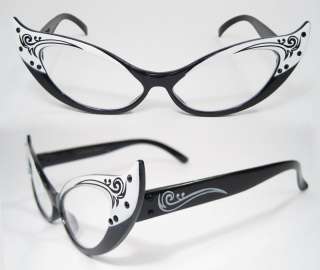 50s Rhinestone CAT EYES eye Vintage Style Glasses White Clear Lenses 