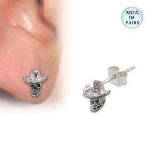  Skull with Hat Ear Studs .925 Sterling Silver   SU07 