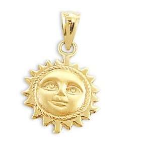  Sun Face Pendant 14k Yellow Gold Charm 3D 3/4 inch Jewel 
