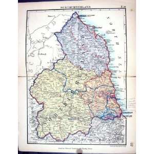  Stanford Antique Map 1885 Northumberland England Alnwick 