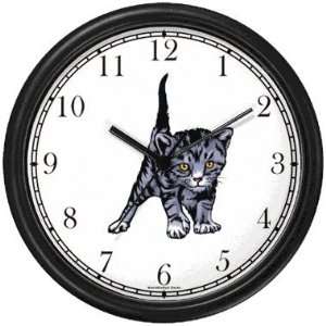  Gray Tabby Kitten Cat Wall Clock by WatchBuddy Timepieces (Black 