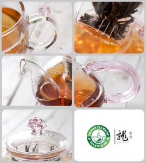 12 Blooming Tea + Glass Teapot + Teacups + Warmer 002AE  