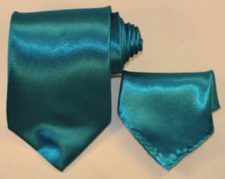 Teal Solid Color Covona Mens Necktie & Hankie Set New  