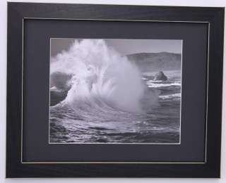 Black and white large wave ocean landscape picture framed  