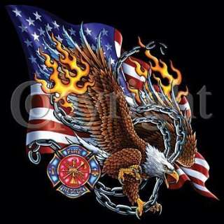 Firefighter T Shirt Eagle Flag & Chains  