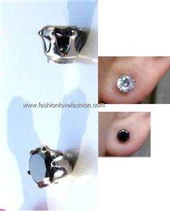 PAIR CZ BLACK SQUARE/ROUND MAGNETIC STUDS EARRINGS  