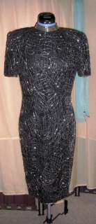 Mannequin VTG M Black silk silver beaded sequin dress  