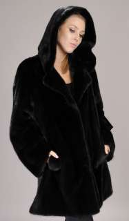 Hooded New original black BLACKGLAMA mink fur jacket coat parka Size S 