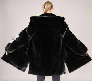 Hooded New original black BLACKGLAMA mink fur jacket coat parka Size S 