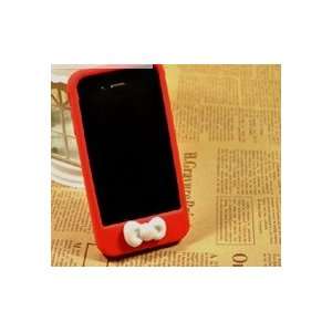 Soft Silicon iPhone 4G/4S Case/Cover/Protector,Red Case with White Bow 