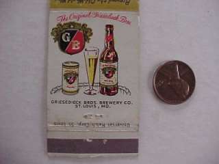   St.Louis Missouri Griesedieck Brewery Light Lager Beer matchbook NICE