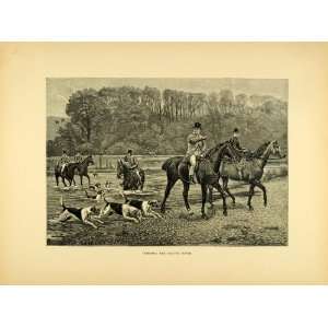 1887 Wood Engraving Charles Lutyens Fox Hunt Hounds Coquet 