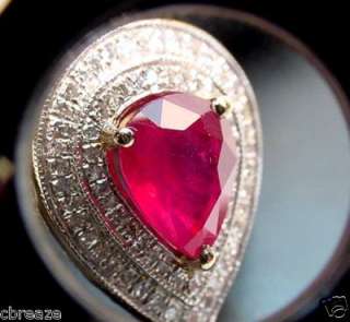 BLOOD RED NATURAL RUBY & PAVE DIAMONDS 14K GOLD RING  