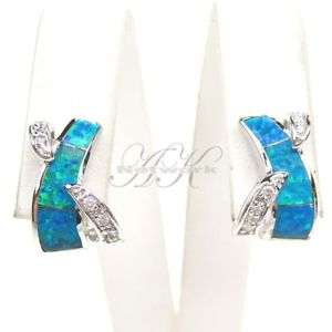 Perfect Inlay Created Blue Opal Earring Sterling Silver  