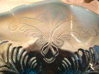 Dugan Glass Blue Opalescent Palm & Scroll Flared Bowl  