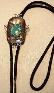   Old Mexican Sterling Bolo Tie TAXCO Turquoise Colored Stone  