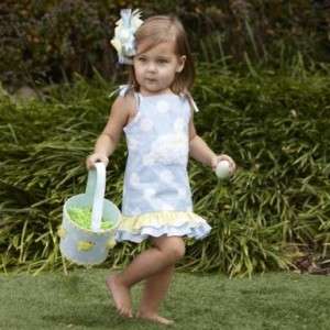   Easter Bunny Rabbit Baby Blue Polka Dot White Dress Girl New  