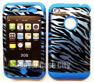 Zebra Print Hard Cover 2 in 1 Soft Blue Skin Hybrid Case For Apple 