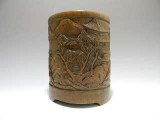   CHINESE 19TH C BAMBOO CARVED SCHOLARS TABLE ITEM BRUSH POT  