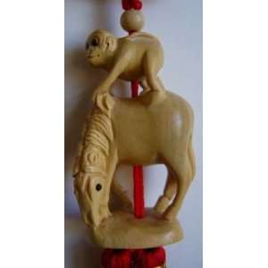  Hand Carved Wooden Horse and Monkey