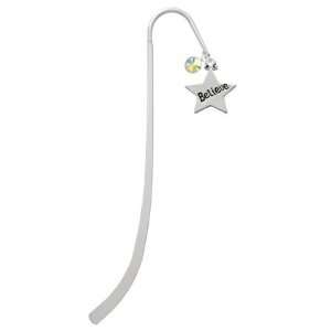  Believe Star Silver Plated Charm Bookmark with AB Crystal 