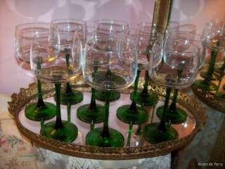 set of 10 French LUMINARC Footed Shot Glasses~Green~Liquers~FRANCE 