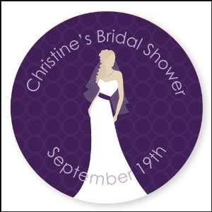 Bridal Silhouette Purple   24 Round Personalized Bridal Shower Sticker 