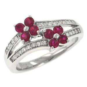    2 Row Pave Diamond (.18ct) & Ruby (.68ct) Flower Ring Jewelry