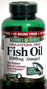 NATURES BOUNTY CHOLESTEROL FREE FISH OIL 1000 MG  OMEGA 3, 135 CT 