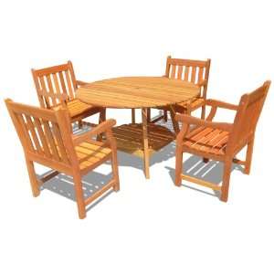  V393SET23 Round Picnic Table and Wood Armchair Outdoor 