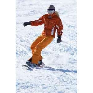  Orange Snowboard Girl Downhill   Peel and Stick Wall Decal 