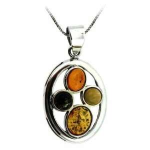   Multi Color Oval Genuine Brown and Green Amber Stone Pendant Jewelry
