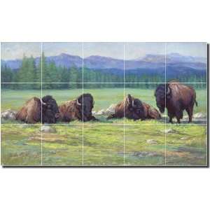 Buffalos in Pastel by Marsha McDonald   Artwork On Tile Ceramic Mural 